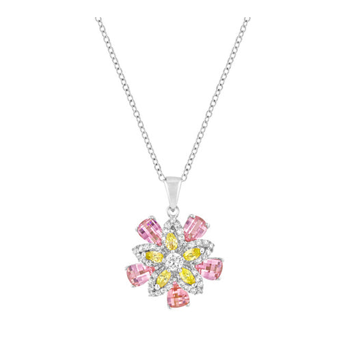J Goodin Cubic Zirconia Floral Fashion Style Silvertone Multi-floral Pendant