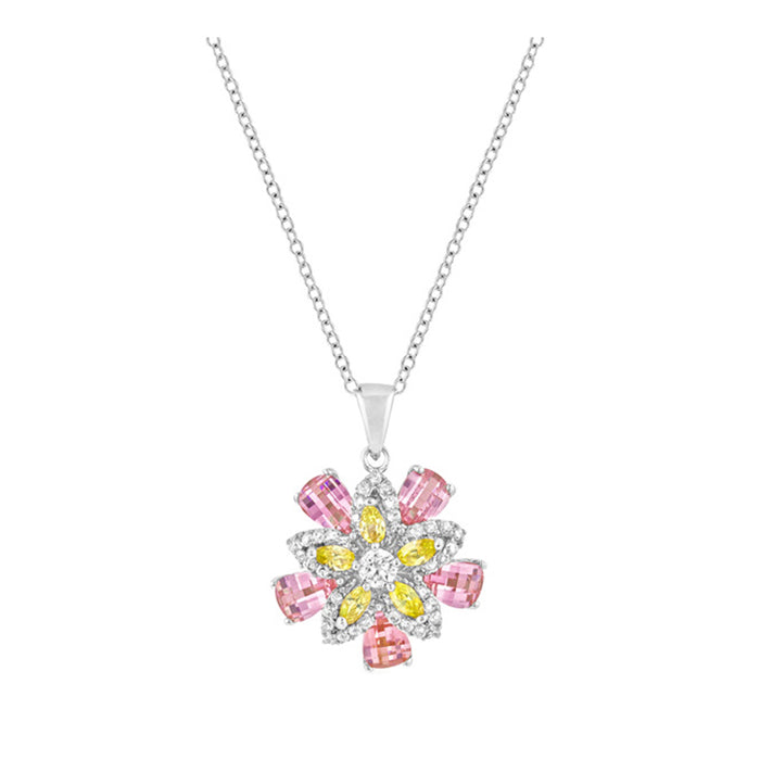 J Goodin Cubic Zirconia Floral Fashion Style Silvertone Multi-floral Pendant