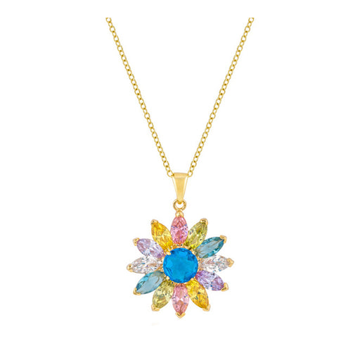 J Goodin Cubic Zirconia Floral Fashion Style Goldtone Colorful Flower Pendant For Women