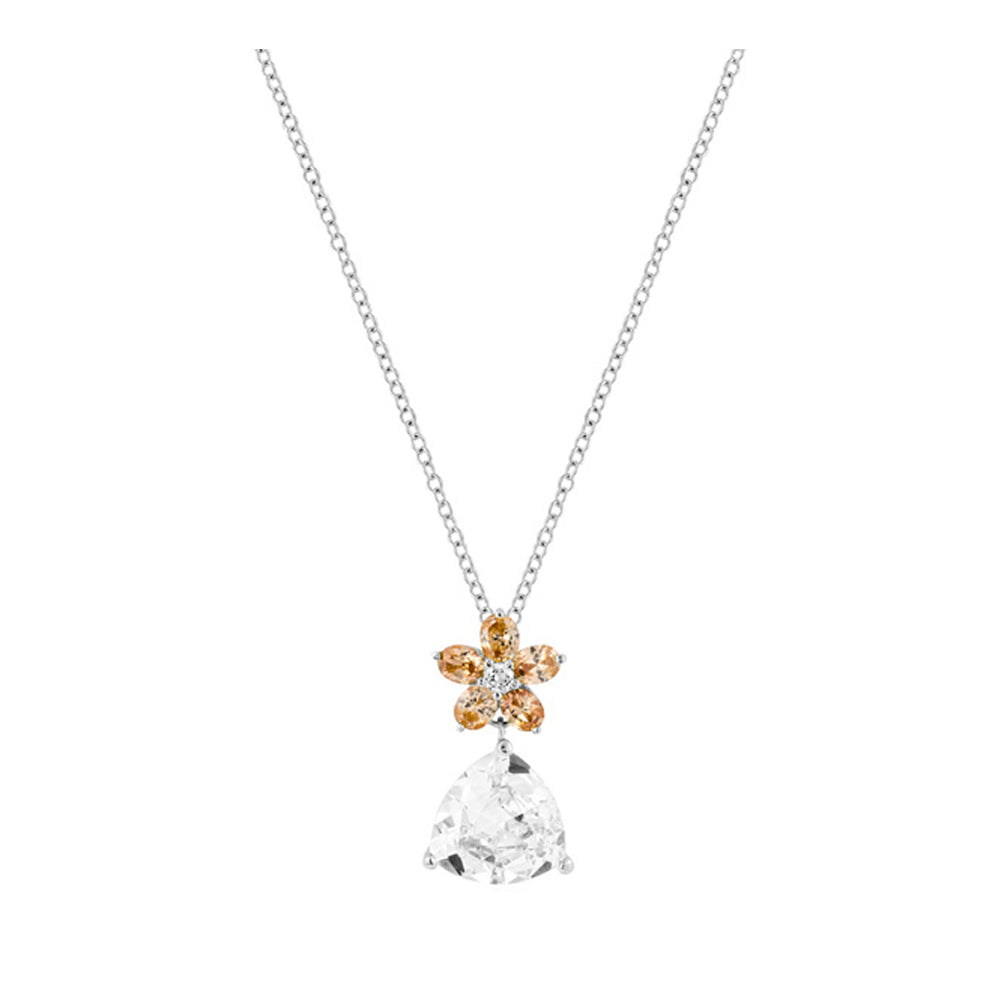 J Goodin Cubic Zirconia Floral Fashion Style Silvertone Trillion Floral Pendant For Women
