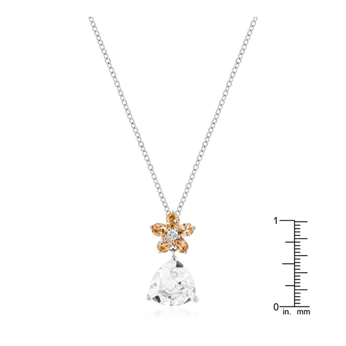 J Goodin Cubic Zirconia Floral Fashion Style Silvertone Trillion Floral Pendant For Women