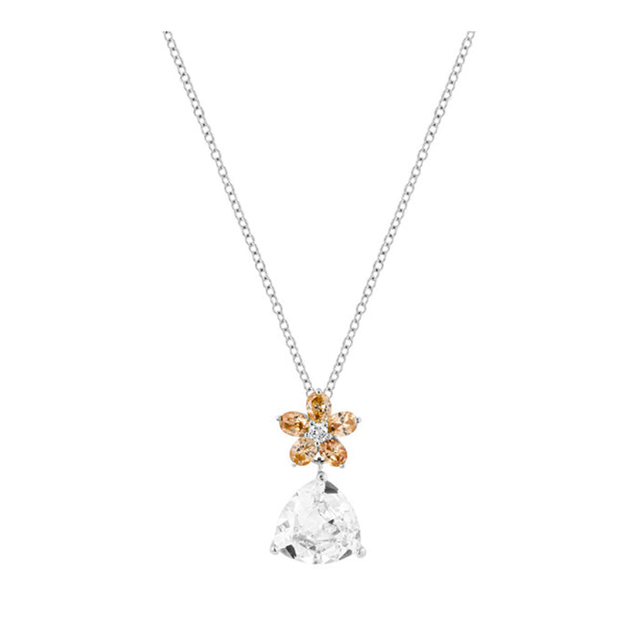 J Goodin Cubic Zirconia Floral Fashion Style Silvertone Trillion Floral Pendant For Women