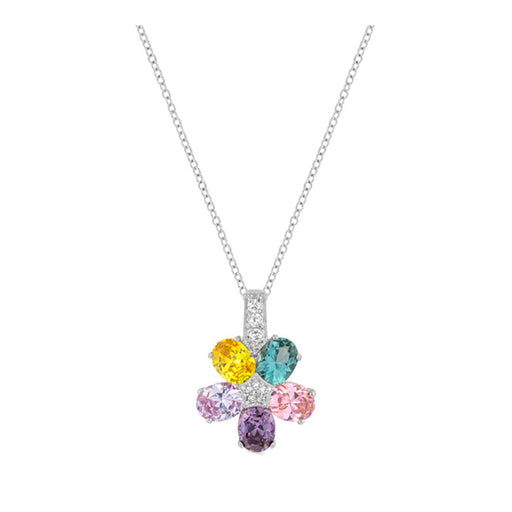 J Goodin Cubic Zirconia Classic Fashion Style Multi-color Floral Pendant In Silvertone For Women