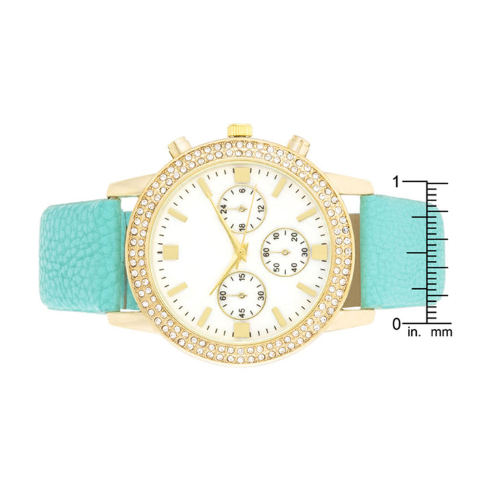 J Goodin Gold Shell Pearl Watch With Crystals - Mint Leather Strap