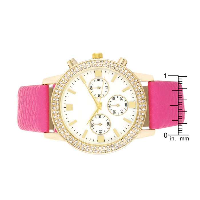 J Goodin Gold Shell Pearl Watch With Crystals - Pink Leather Strap