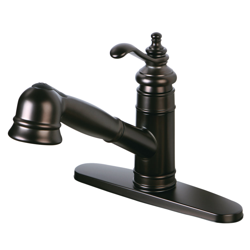 Kingston Brass Gsc7575tl Templeton Single Handlepull Out Kitchen Faucet With Deck Plate, Oil Rubbed Bronze - Oil Rubbed Bronze