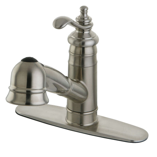 Kingston Brass Gsc7578tl Templeton Single Handle Pull Out Kitchen Faucet With Deck Plate, Satin Nickel - Satin Nickel