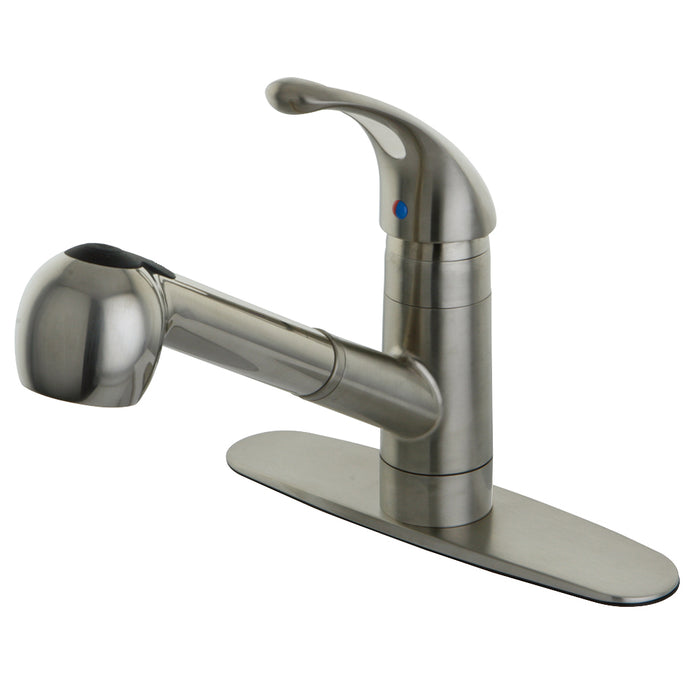 Kingston Brass Gsc888nclsp Single Metal Loop Pull Out Kitchen Faucet With Deck Plate, Satin Nickel - Satin Nickel