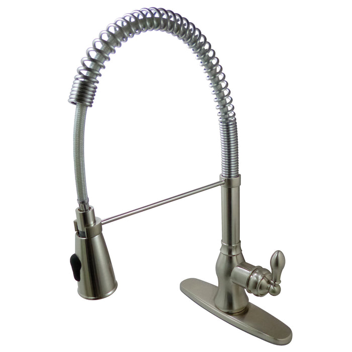 Kingston Brass Gsw8898acl American Classic Pull Down Kitchen Faucet With Deck Plate, Satin Nickel - Satin Nickel