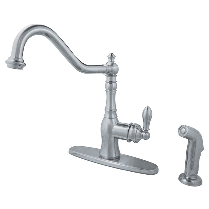 Kingston Brass American Classic Gsy7701aclsp Kitchen Faucet With Sprayer And Deck Plate, Polished Chrome - Polished Chrome