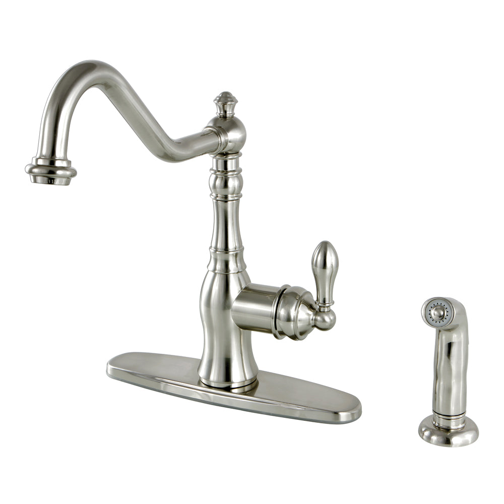 Kingston Brass Gsy7708aclsp American Classic Kitchen Faucet With Sprayer Deck Plate, Satin Nickel - Satin Nickel