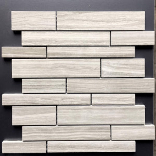 Serenity Light Grey Matte Tru-Stone Random Strips Mosaic Porcelain Tile (12"x13") $5.55 /sq.ft